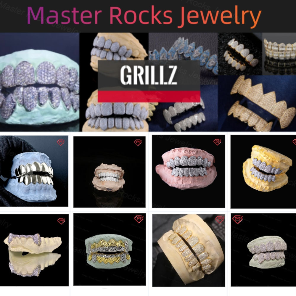 Luxurious Hip Hop Grillz Diamond Teeth honeycomb Setting 925 Sterling Sliver Custom Moissanite Grillz