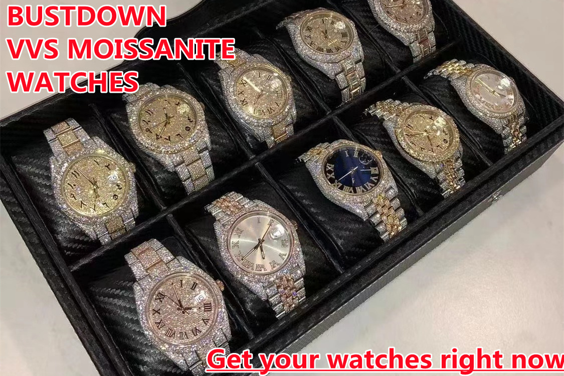 Rappers VVS Diamond Wrist Watch Hip Hop Iced Out Moissanite Watch For Men