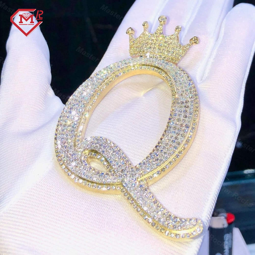 Hiphop Custom Moissanite Pendant Made Crown Initial Letter 925 Sterling Sliver Pass Tester Diamond Vvs Moissanite Pendant