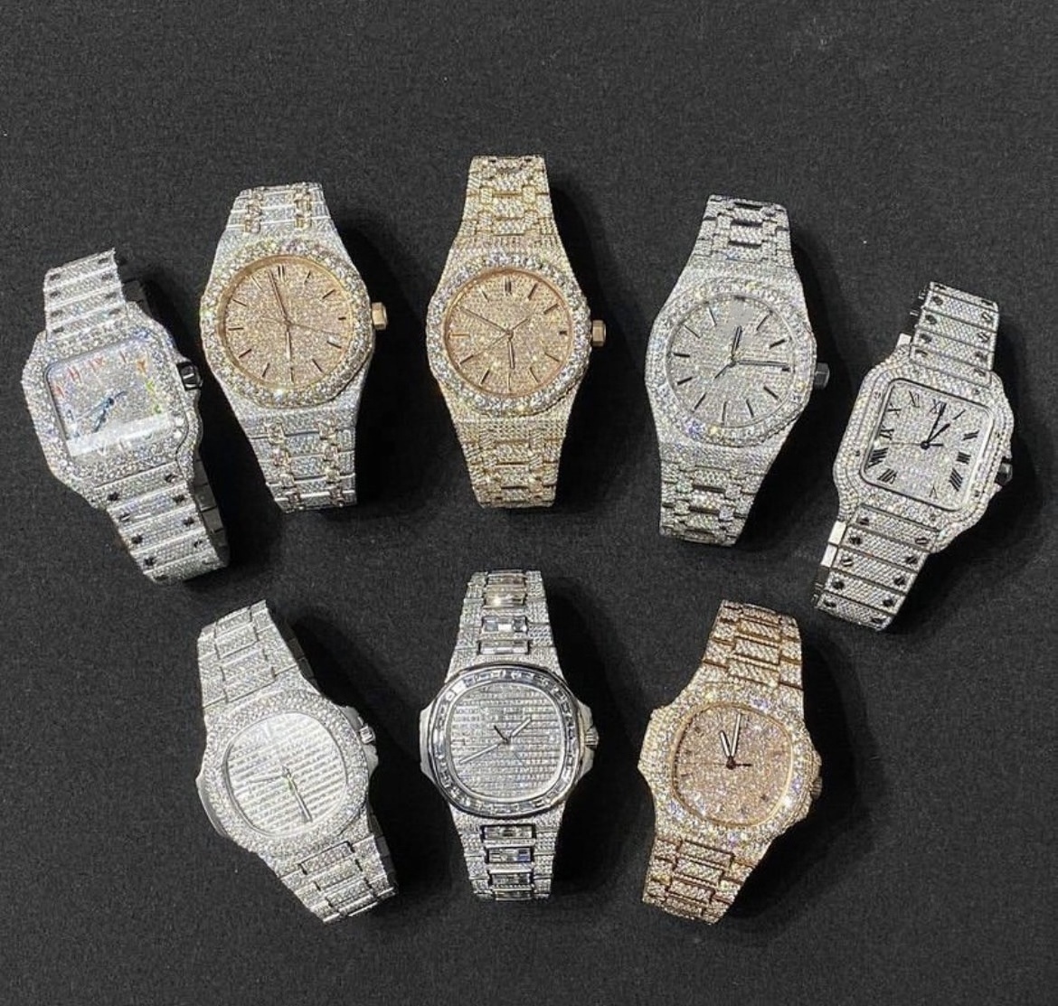 Rappers VVS Diamond Wrist Watch Hip Hop Iced Out Moissanite Watch For Men