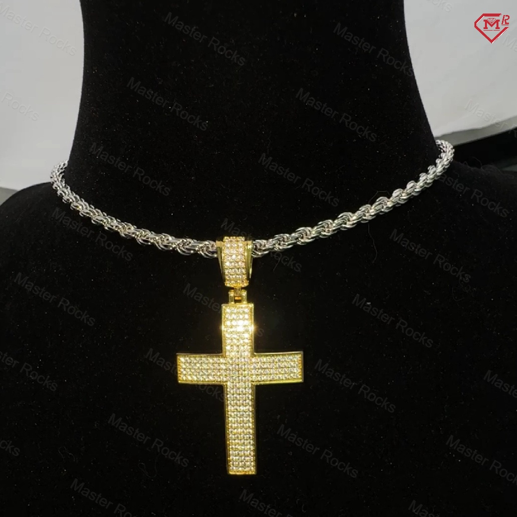 Hiphop Mossanite Pendant Luxury Iced Out Yellow Gold Plated 925 Sterling Silver Thick Vvs Moissanite Cross Pendant