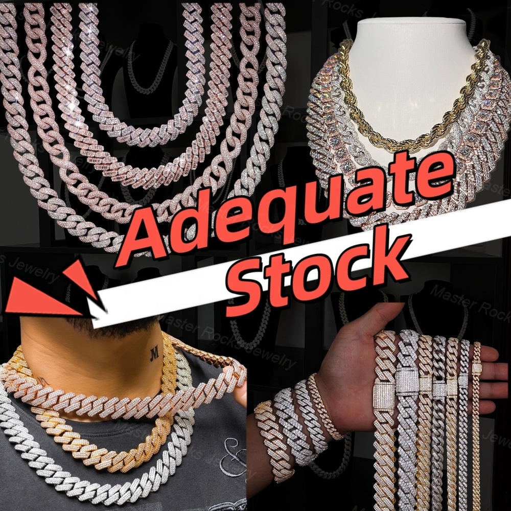 15mm Baguette Cuban Link Chain Iced Out 925 Silver Hiphop VVS Diamond Moissanite Cuban Link Chain