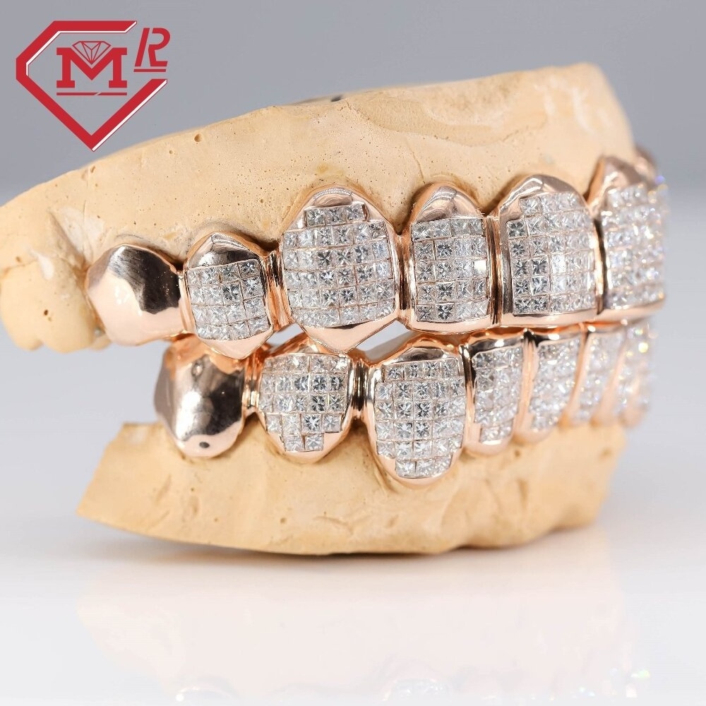 Luxury Custom Invisible Setting Diamond Grillz Moissanite Hip Hop Iced out Teeth Grillz