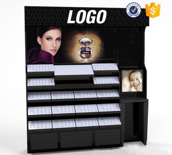 custom design commercial floor standing makeup display cases exhibition vitrine showcase