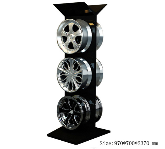 Floor standing metal alloy wheel rims three layer auto parts tire display stand