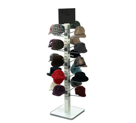 Floor standing metal hat display shelf floor display stand cap rack