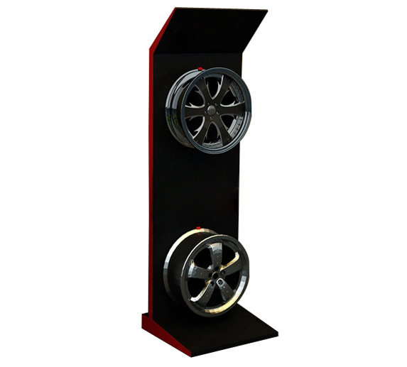 Floor standing metal alloy wheel rims three layer auto parts tire display stand