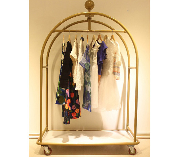 Portable ladies clothes Metal Gold Hanging Clothing Sample Display Rack