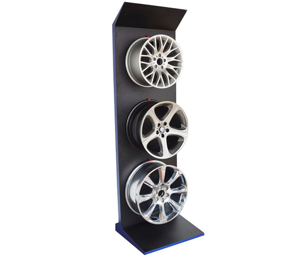 Floor standing metal alloy wheel rims three layer auto parts tire display stand