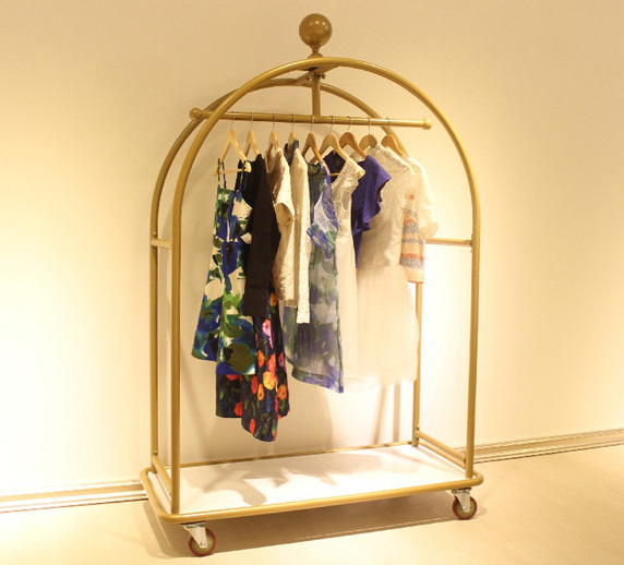 Portable ladies clothes Metal Gold Hanging Clothing Sample Display Rack