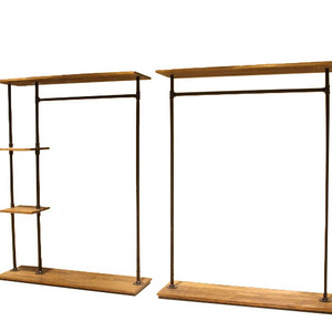 Wood and metal cloth display rack, clothes hanging display stand simple solid wood floor clothing rack clothing store