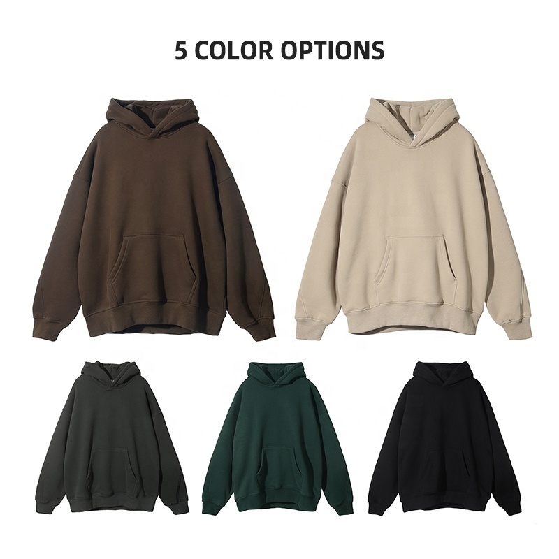 Splicing Cropped Boxy Fit 400G 100% Cotton Thickened Wool Hoodie Oversized Plus Size Men's Printed Hooded Collar Knit Sweater