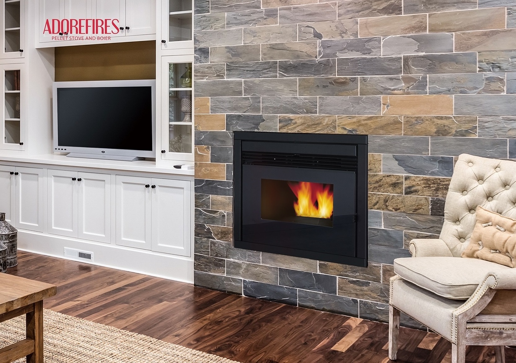 Adorefires Modern Biomass Smokeless Wood wall Insert Pellet Stoves Fireplace With Remote Control