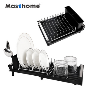 Masthome Stainless Steel Extensible Dish Drainer Removable Cutlery Holder Dish Drying Rack Extendable Kitchen Dish Rack