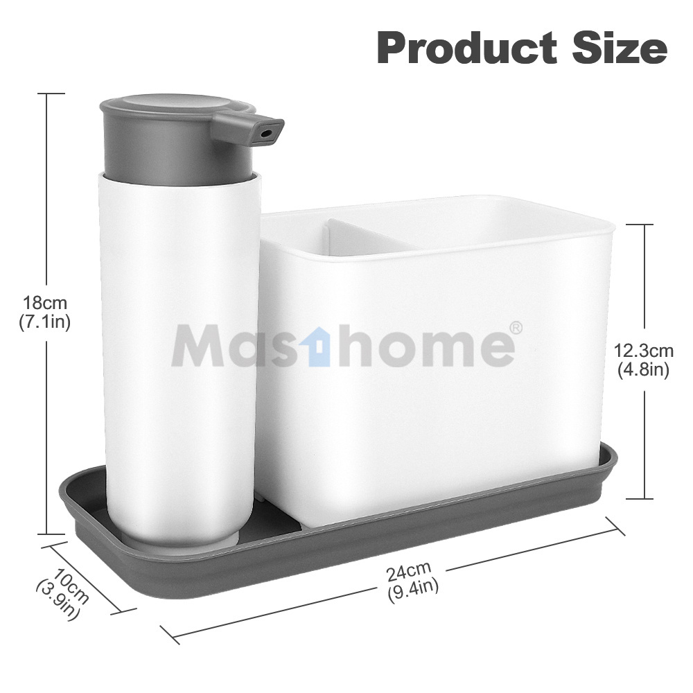 Masthome Kitchen Sink Organizer Sponge Holder Soap Dispenser Scrubber Drainer Dishwashing Accessories Sink Caddy With Drain Tray