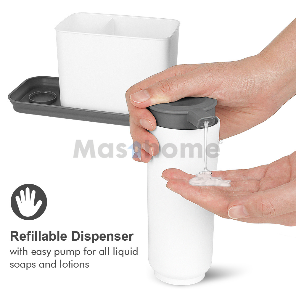 Masthome Kitchen Sink Organizer Sponge Holder Soap Dispenser Scrubber Drainer Dishwashing Accessories Sink Caddy With Drain Tray