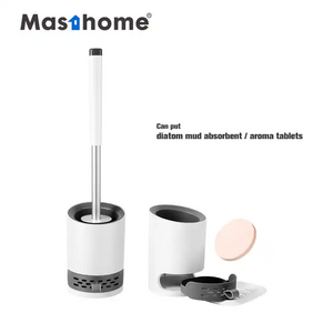 Masthome Hygienic TPR PP Diatom Mud Toilet Brush WC Bathroom Wall Hanging Stainless Steel Silicon Toilet Brush with Holder