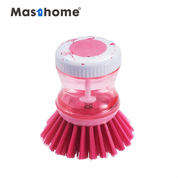 Masthome Factory Price Flamingo Printing Series Dish Brush Kitchen Pot Cleaning Palm Brush with Soap Dispensing