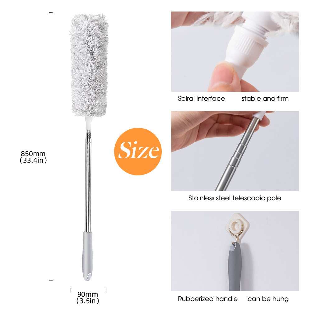 Masthome Telescopic Broom Duster Handle Detachable Flexible Feather Microfiber Cleaning Fan Duster