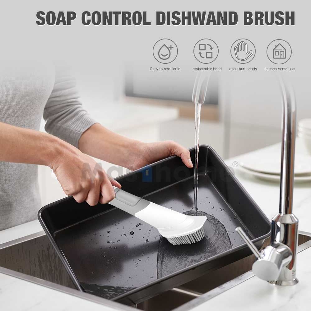 Masthome Smart Kitchen Cleaner 3 Replaceable Cleaning Head Brush Soap Dispensing Sponge Dish Washing Brush With Handle