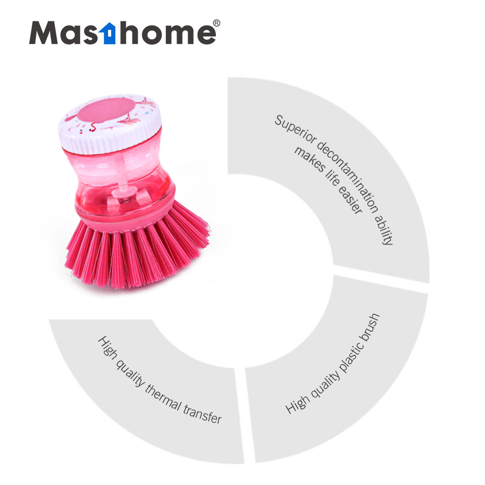 Masthome Factory Price Flamingo Printing Series Dish Brush Kitchen Pot Cleaning Palm Brush with Soap Dispensing