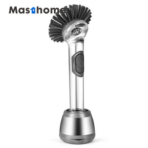 Masthome Factory Price PET Wire Cleaning Brushes Stainless Steel Transparent Plastic Soap Dispensing Kitchen Dish Brush