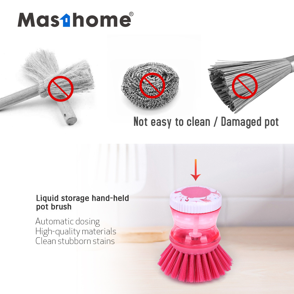 Masthome Factory Price Flamingo Printing Series Dish Brush Kitchen Pot Cleaning Palm Brush with Soap Dispensing