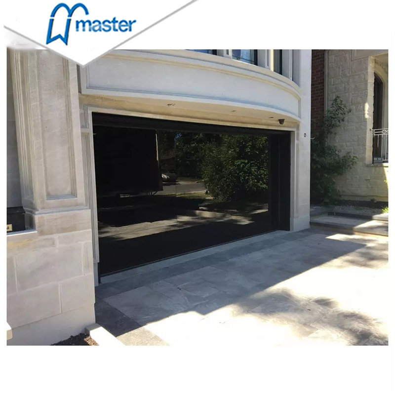 Low Price Automatic Overhead Aluminum Sectional Frameless Mirror Black Tempered Glass Garage Doors With Motor