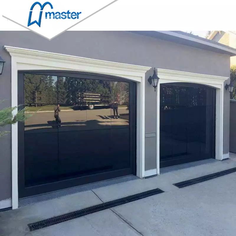 Low Price Automatic Overhead Aluminum Sectional Frameless Mirror Black Tempered Glass Garage Doors With Motor