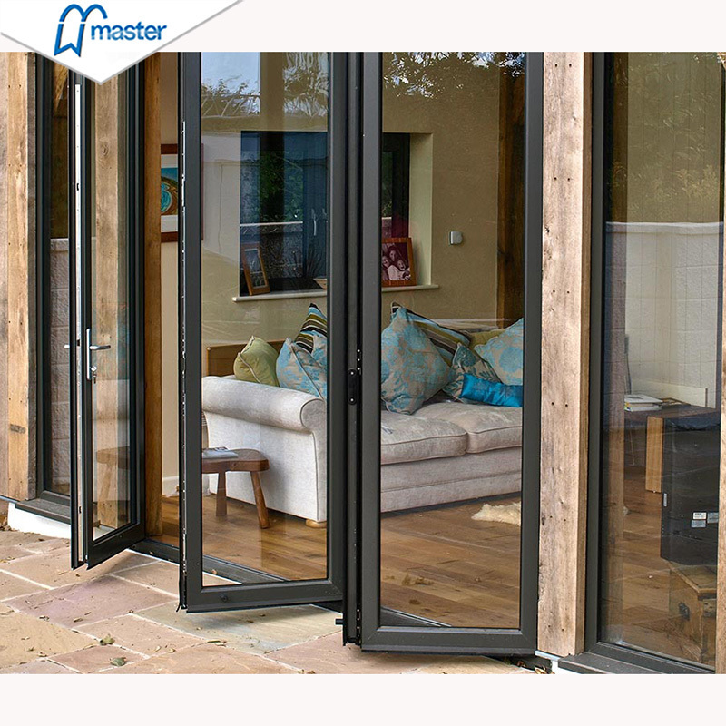 Latest Modern Design Soundproof Tempered Movable Folding Sliding Glass Garage Door Aluminum Bi Folding Glass Patio Doors