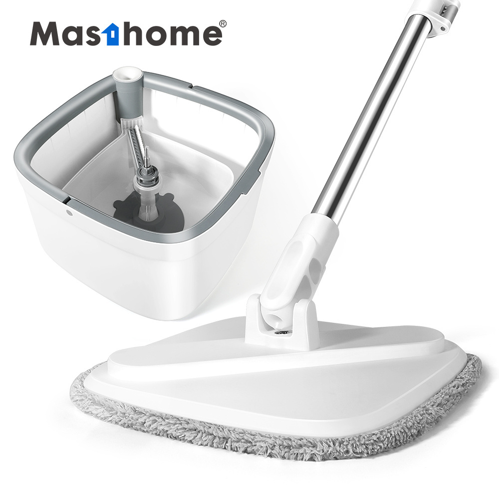 Masthome Stainless Steel Floating Mop Cleaner Magic Mop Spin Dry Cleaning Floor Mop with Dirty Clean Water Separation Bucket