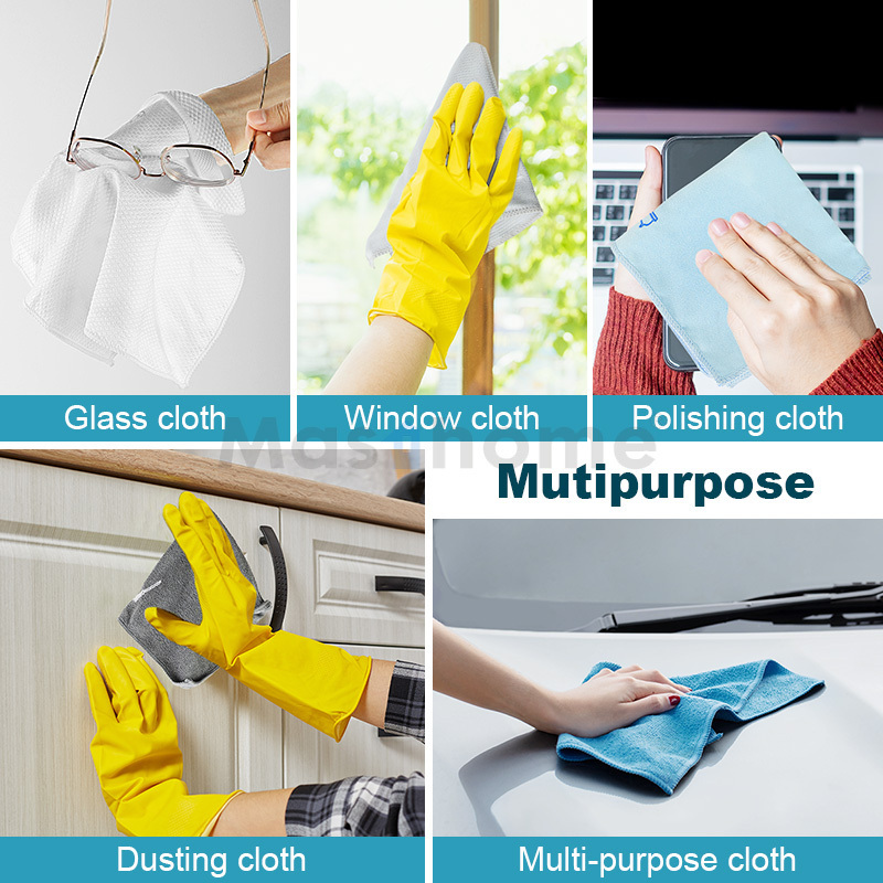 Masthome Multi-Purpose 5Pcs Dust Polish Glass Window Clean Cloth Microfibre Kitchen Cleaning Rags Microfiber Cleaning Cloth Set