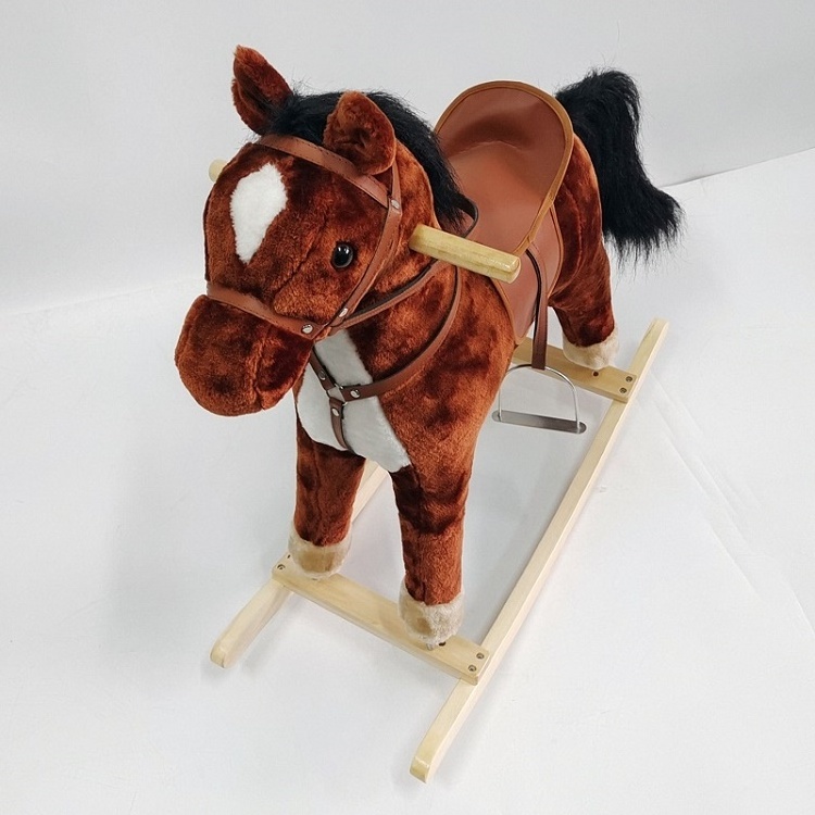 Custom Kids Ride on Trojan Electrical Plush Wooden Rocking Horse Toy Manufacturer