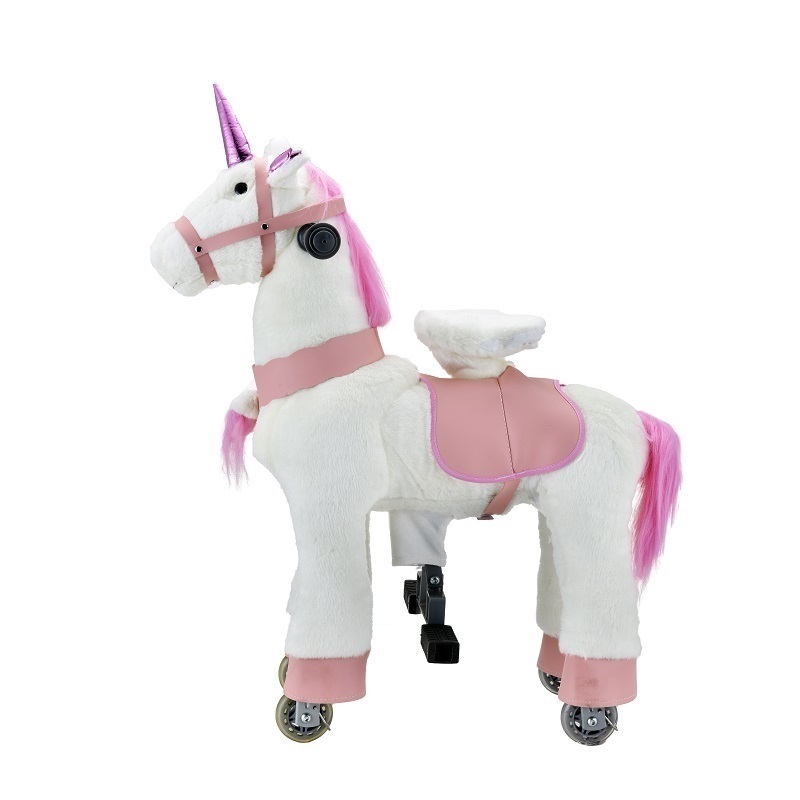 children girls giddy up ride on rideable plush pony unicorn toy riding rocking walking mechanical horse animals on wheels