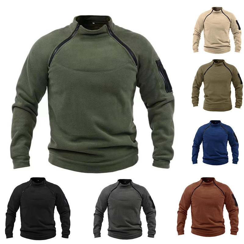 TY stand collar men's hoodie autumn and winter warm loose solid color outdoor warm breathable tactical men's hoodie