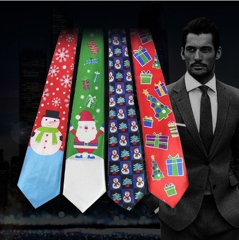 European and American design printed tie Christmas decorations Holiday printed Christmas tie party accessories