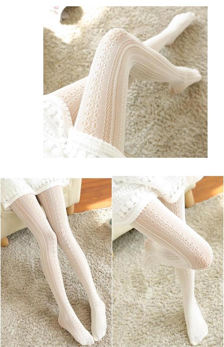 New Lolita Fashion Lace Pantyhose Japanese JK Cute Hollow out Socks White Breathable Adult Silk Stockings