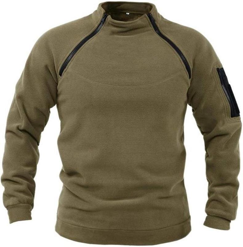 TY stand collar men's hoodie autumn and winter warm loose solid color outdoor warm breathable tactical men's hoodie