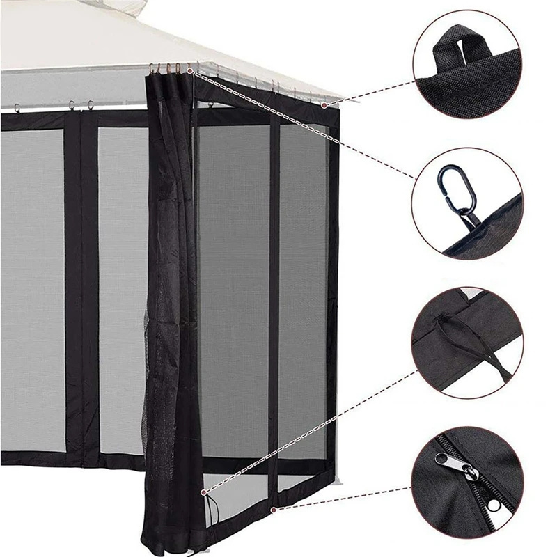 4-Door Outdoor Gazebo Insect Mosquito Netting Universal Replacement Canopy Net Screen Garden Patio Sidewall Curtain with Zippers