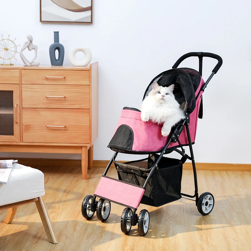 Stable Pet Dog Carrier Stroller for Kitten  Outdoor Puppy Cat Baby Cart 2 Colors Light Foldable Large Space Jogger Stroller