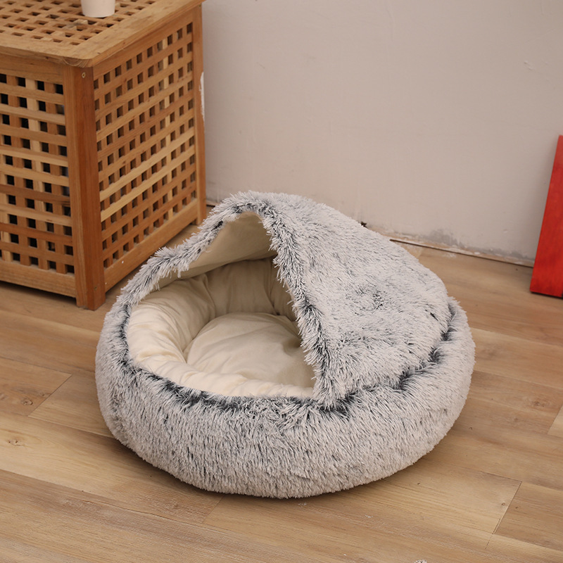 Winter long plush pet cat bed  round cat pad  warm sleeping bag  small dog and cat nest