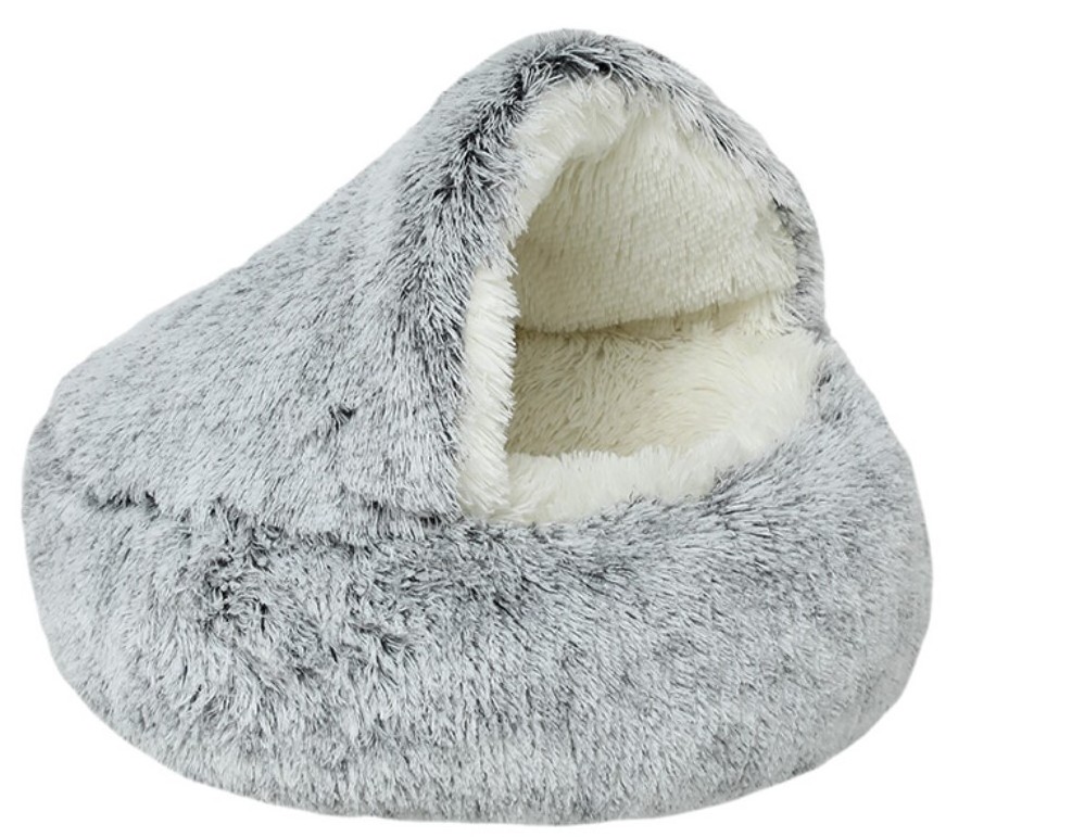 Winter long plush pet cat bed  round cat pad  warm sleeping bag  small dog and cat nest