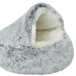 Winter long plush pet cat bed  round cat pad  warm sleeping bag  small dog and cat nest