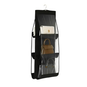 Black Handbag Hanging Organizer With 6 Pockets Foldable Oxford Cloth Handbag Storage Bag For Family Closet Bedroom