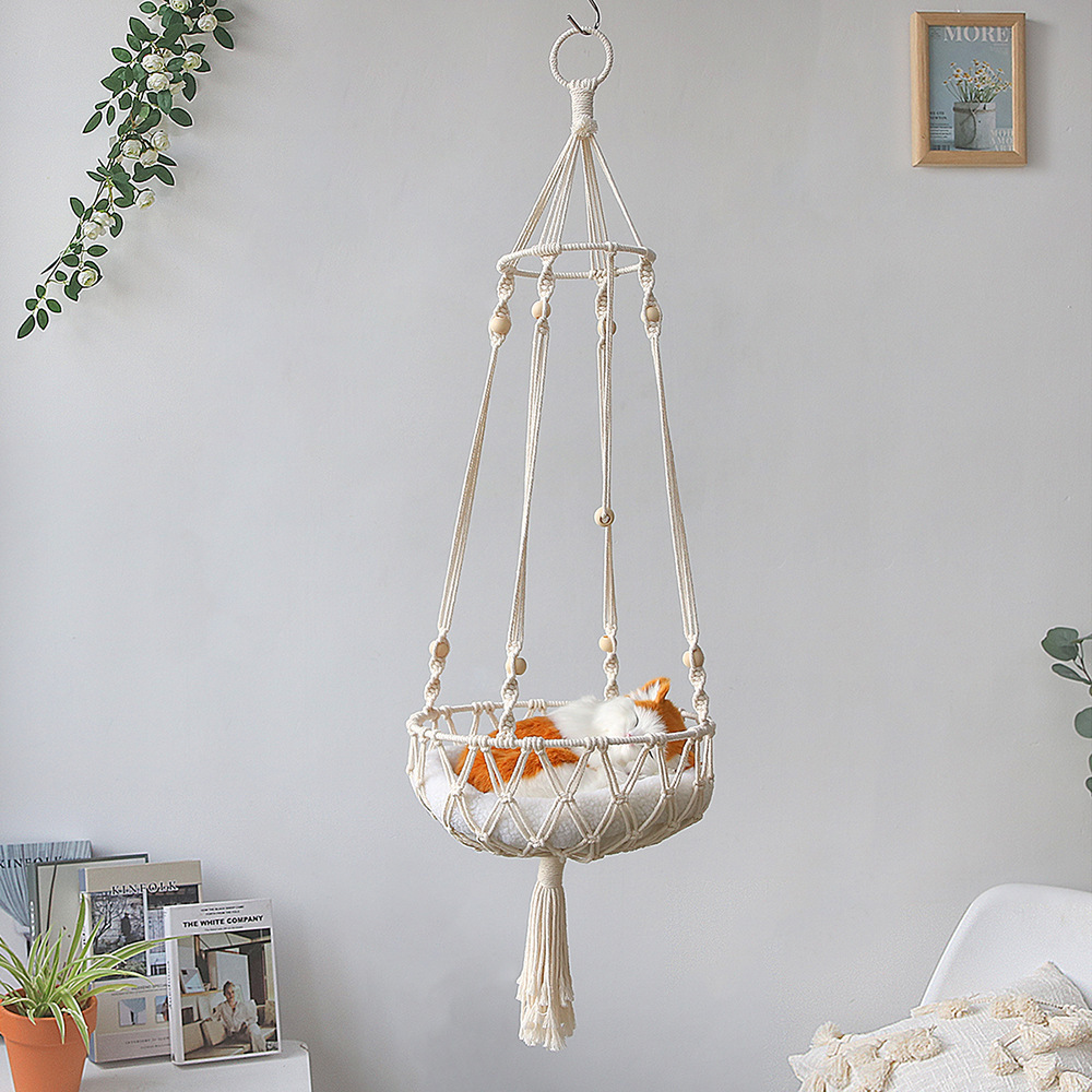 New Pet Hammock Cat Swing Hand Woven Cotton Rope Cats Hanging Basket Kitten Hanging String Den Indoor Pend Nest Pets Supplies