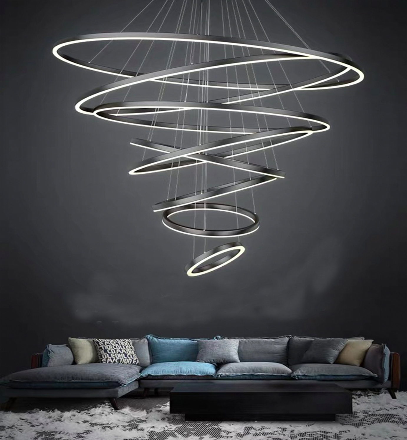 modern black  led ring chandelier for living room pendant light