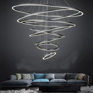 modern black  led ring chandelier for living room pendant light