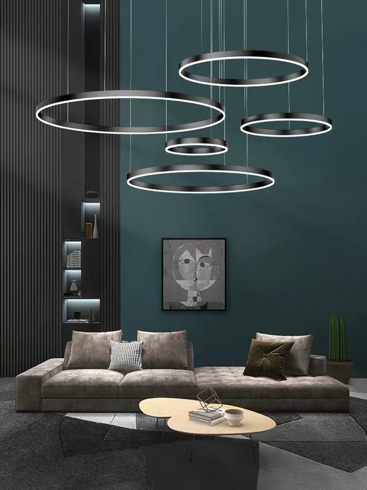 modern black  led ring chandelier for living room pendant light