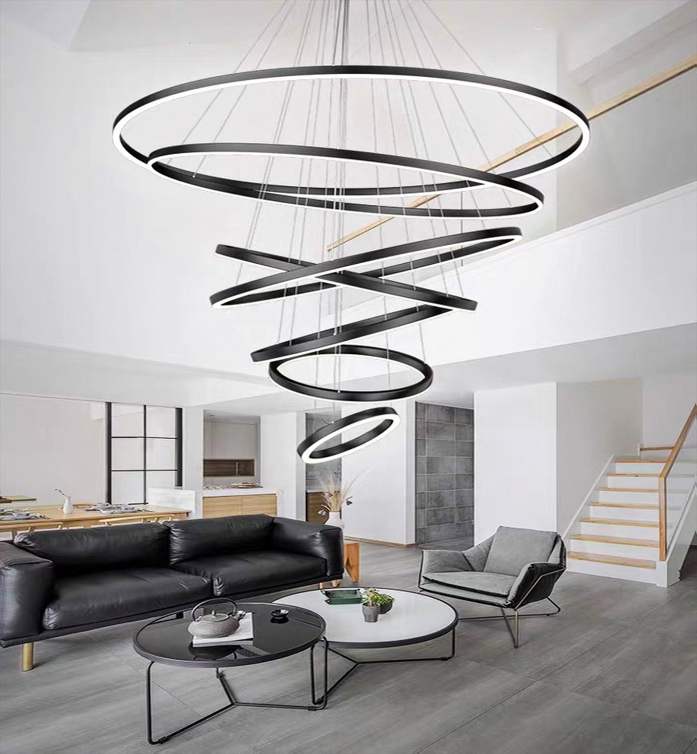 modern black  led ring chandelier for living room pendant light