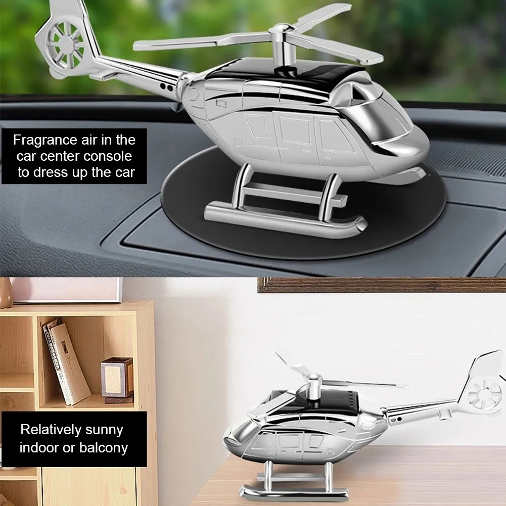 RTS Creative Alloy Solar Car Helicopter Air Freshener Aromatherapy Rotating Auto Perfume Diffuser